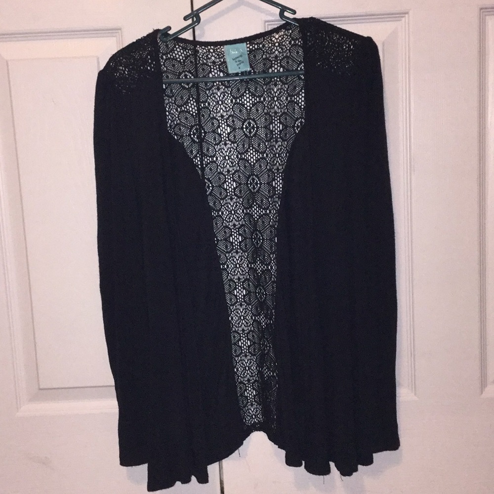 h.i.p. women’s open front sweater with lace back